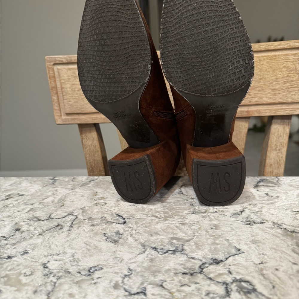 Stuart Weitzman Tazxie Block Heel Boots Walnut Brown Suede Sz 7M - Picture 15 of 15